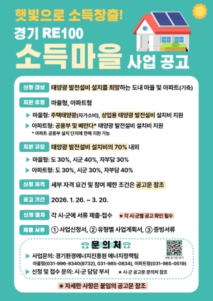 고양시, ‘경기 RE100 소득마을 조성사업’ 참여자 모집…태양광 발전설비 지원