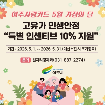 여주시, 고유가 대비 민생안정 “여주사랑카드 특별 인센티브 10%” 지원