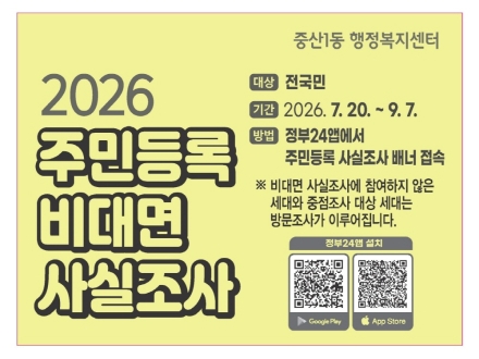 고양시 중산1동, 2026년 주민등록 비대면 사실조사 사전 안내 및 홍보 실시